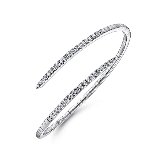 14K White Gold Split Bypass Diamond Bangle