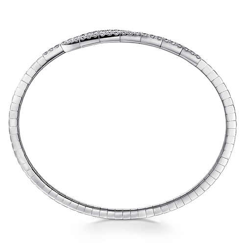 14K White Gold Split Bypass Diamond Bangle