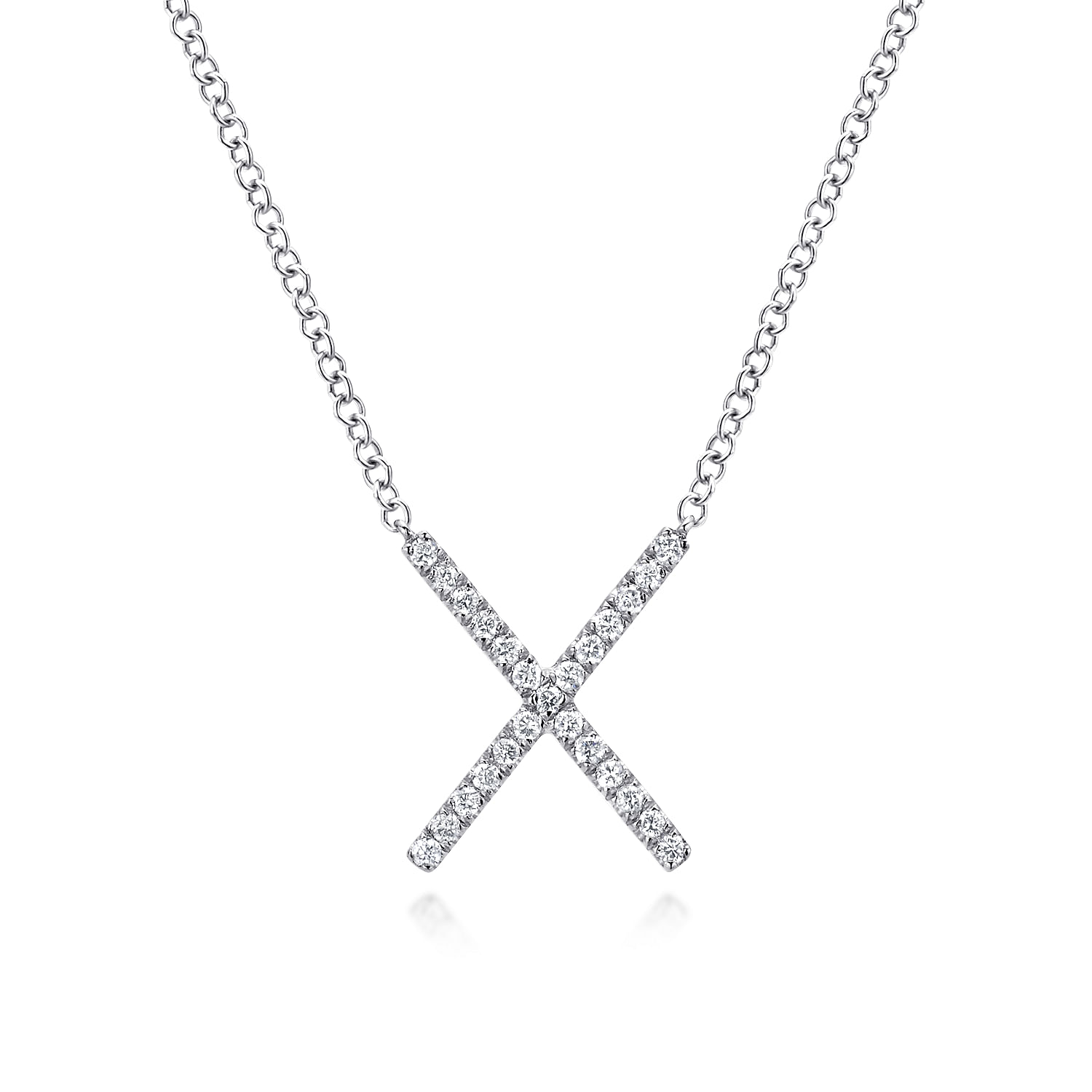 14K White Gold Split Chain Diamond X Necklace