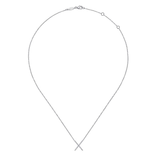 14K White Gold Split Chain Diamond X Necklace angle 2