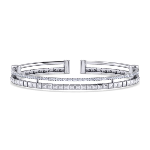 14K White Gold Split Cuff with Pyramids and Diamonds