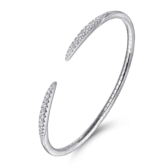 14K White Gold Split Diamond Spike Bangle angle 2