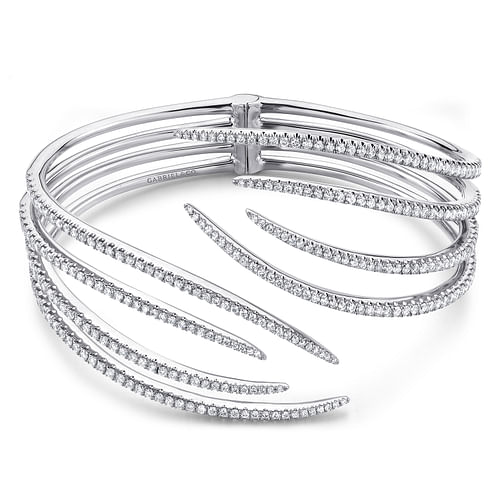 14K White Gold Split Multi Row Diamond Bangle