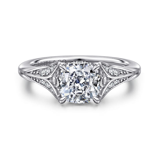 14K White Gold Split Shank Cushion Cut Diamond Engagement Ring
