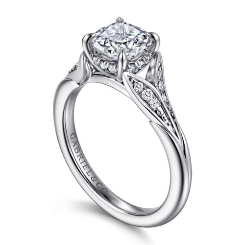 14K White Gold Split Shank Cushion Cut Diamond Engagement Ring