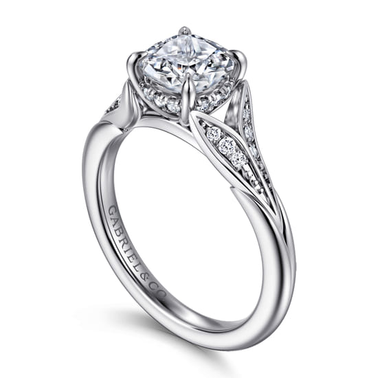 14K White Gold Split Shank Cushion Cut Diamond Engagement Ring angle 3