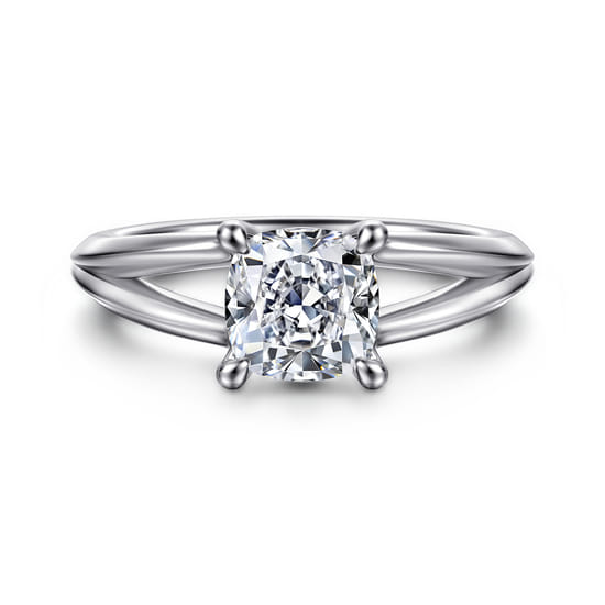 Gabriel - 14K White Gold Split Shank Cushion Cut Diamond Engagement Ring