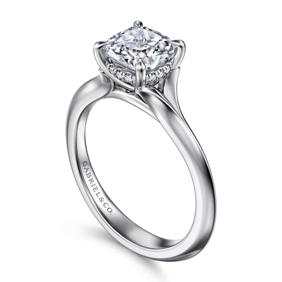 14K White Gold Split Shank Cushion Cut Diamond Engagement Ring angle 3