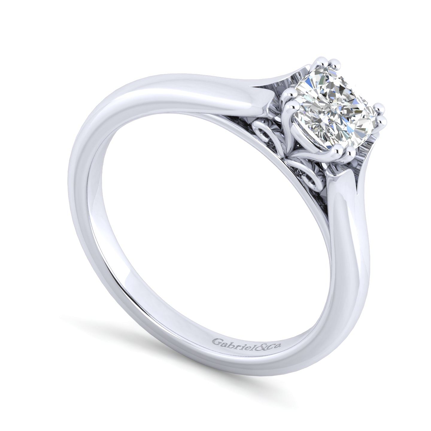 14K White Gold Split Shank Cushion Cut Diamond Engagement Ring