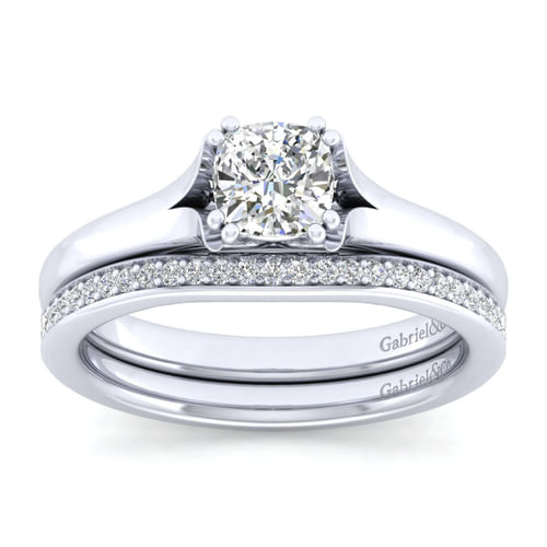 14K White Gold Split Shank Cushion Cut Diamond Engagement Ring
