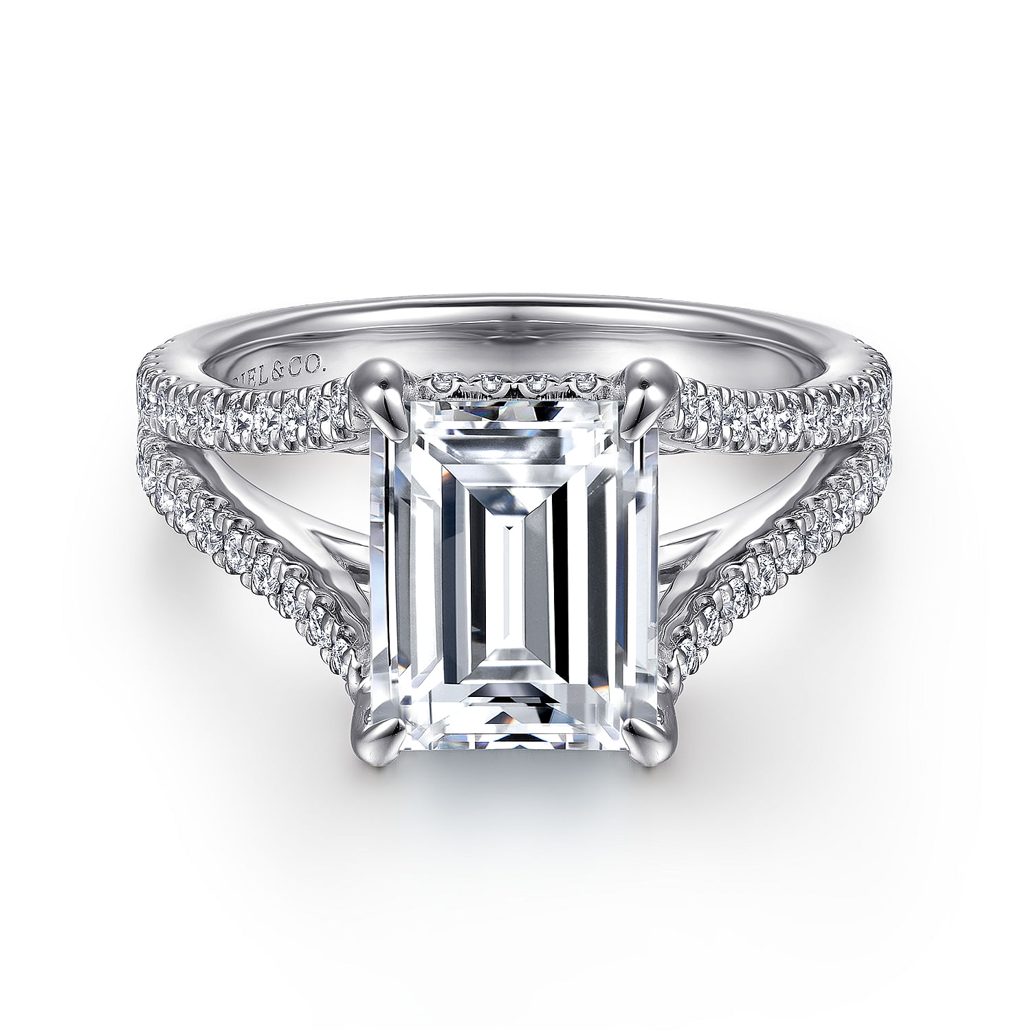 Gabriel - 14K White Gold Split Shank Emerald Cut Diamond Engagement Ring