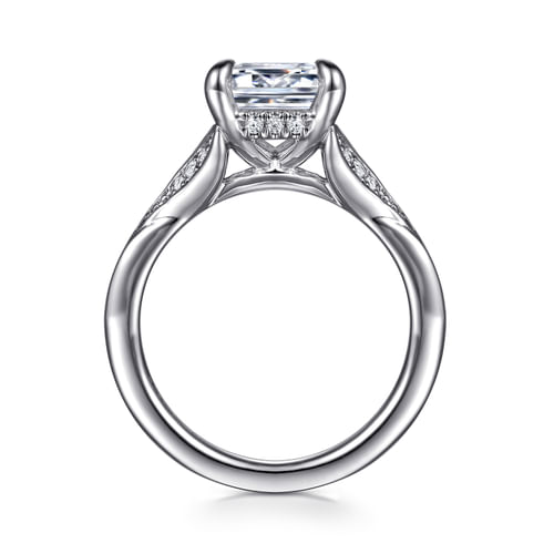 14K White Gold Split Shank Emerald Cut Diamond Engagement Ring