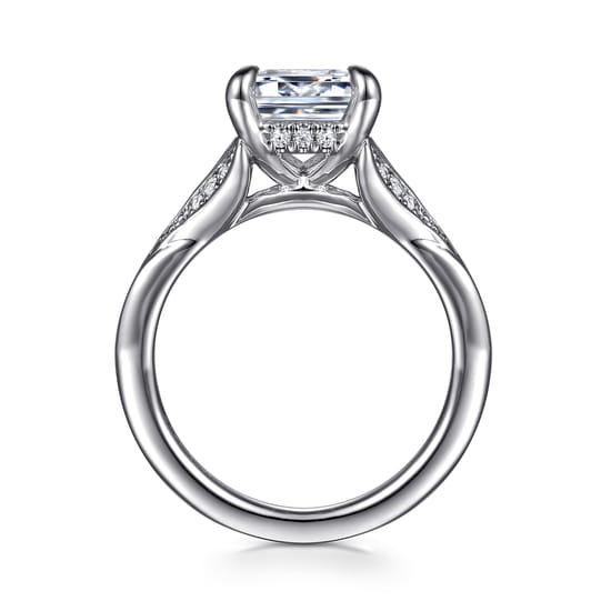 14K White Gold Split Shank Emerald Cut Diamond Engagement Ring angle 2