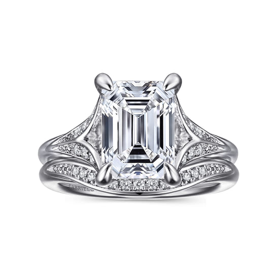 14K White Gold Split Shank Emerald Cut Diamond Engagement Ring angle 4