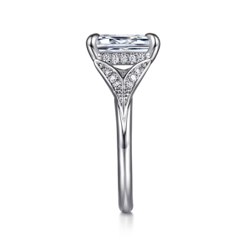 14K White Gold Split Shank Emerald Cut Diamond Engagement Ring