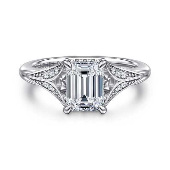 Gabriel - 14K White Gold Split Shank Emerald Cut Diamond Engagement Ring