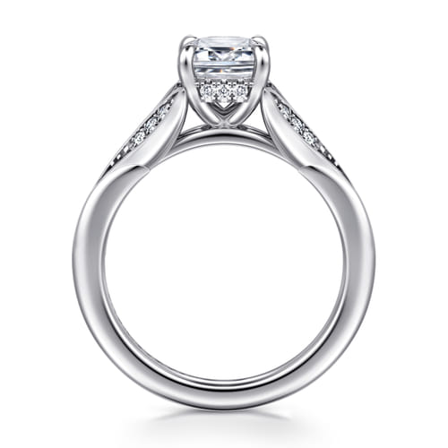 14K White Gold Split Shank Emerald Cut Diamond Engagement Ring