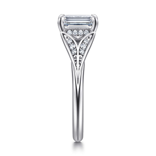 14K White Gold Split Shank Emerald Cut Diamond Engagement Ring