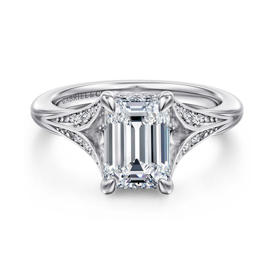 Gabriel - 14K White Gold Split Shank Emerald Cut Diamond Engagement Ring