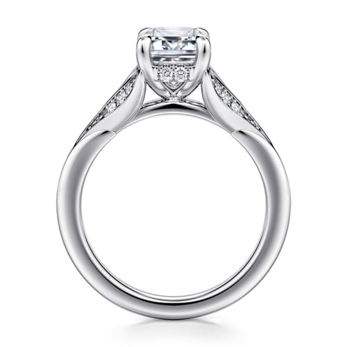 14K White Gold Split Shank Emerald Cut Diamond Engagement Ring