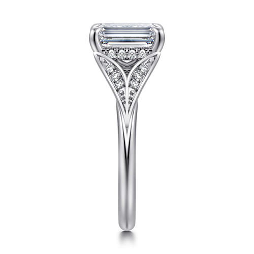14K White Gold Split Shank Emerald Cut Diamond Engagement Ring