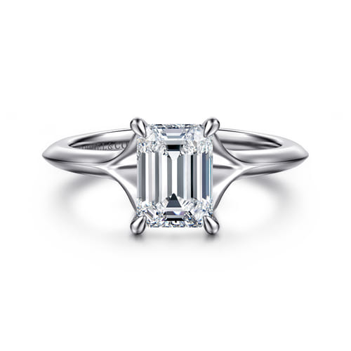 14K White Gold Split Shank Emerald Cut Diamond Engagement Ring