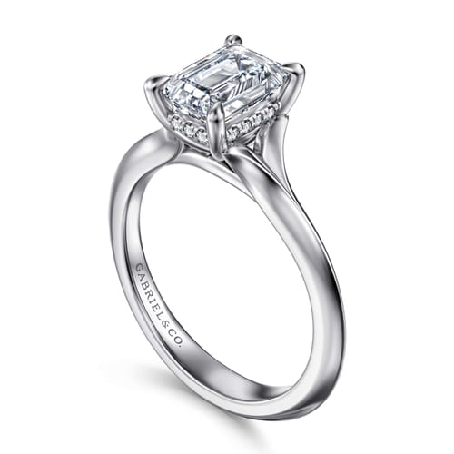 14K White Gold Split Shank Emerald Cut Diamond Engagement Ring