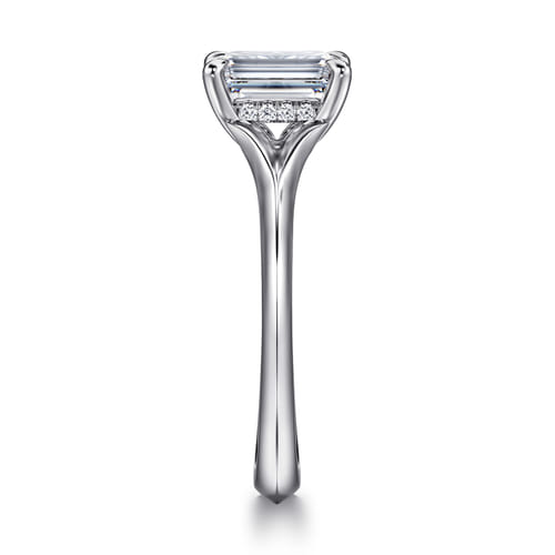 14K White Gold Split Shank Emerald Cut Diamond Engagement Ring