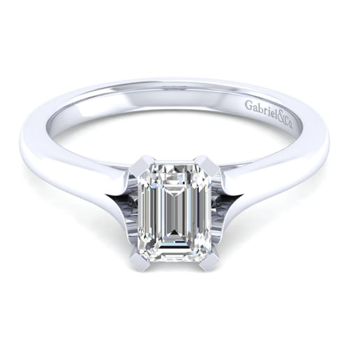 14K White Gold Split Shank Emerald Cut Diamond Engagement Ring