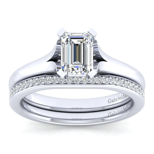 14K White Gold Split Shank Emerald Cut Diamond Engagement Ring