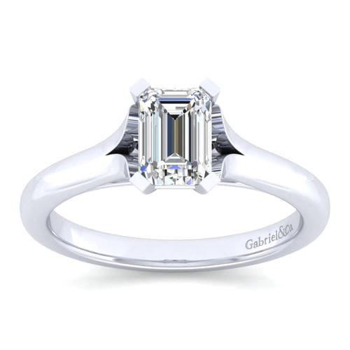 14K White Gold Split Shank Emerald Cut Diamond Engagement Ring