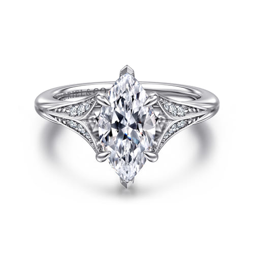 14K White Gold Split Shank Marquise Shape Diamond Engagement Ring