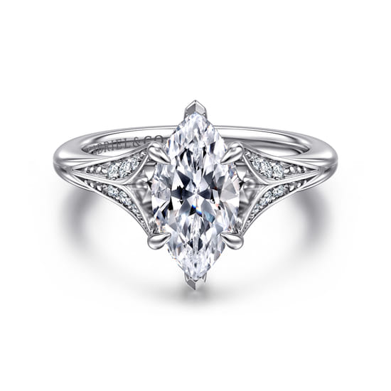 Gabriel - 14K White Gold Split Shank Marquise Shape Diamond Engagement Ring