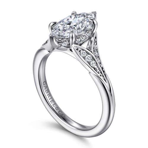 14K White Gold Split Shank Marquise Shape Diamond Engagement Ring