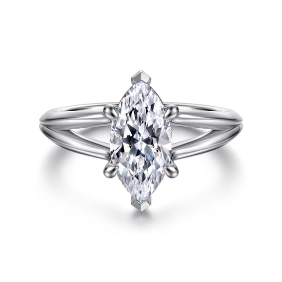 Gabriel - 14K White Gold Split Shank Marquise Shape Diamond Engagement Ring