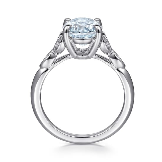 14K White Gold Split Shank Oval Aquamarine and Diamond Engagement Ring angle 2