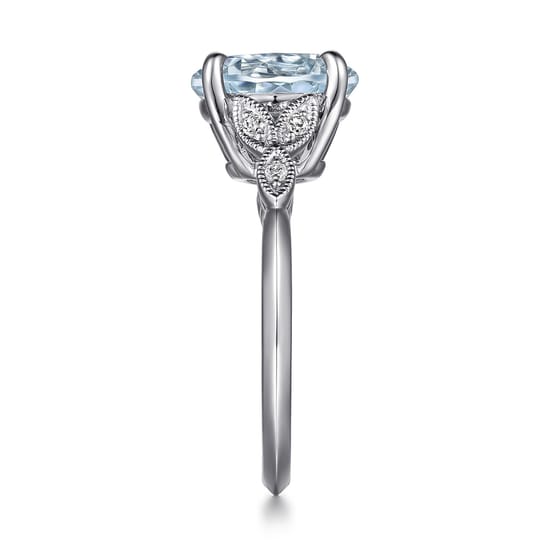 14K White Gold Split Shank Oval Aquamarine and Diamond Engagement Ring angle 5