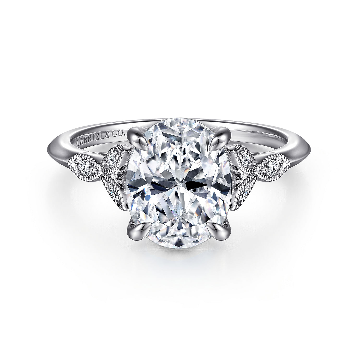 14K White Gold Split Shank Oval Diamond Engagement Ring