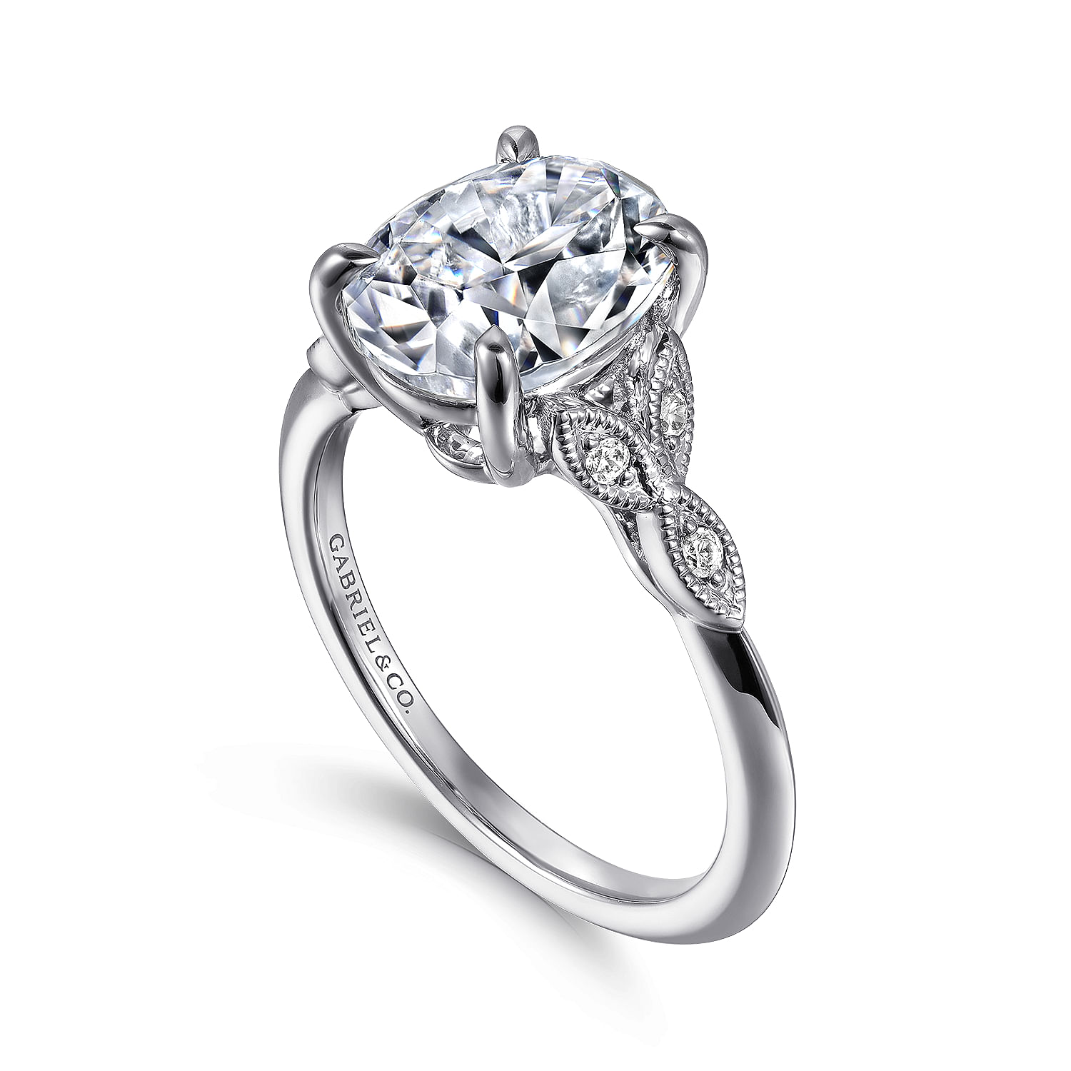 14K White Gold Split Shank Oval Diamond Engagement Ring