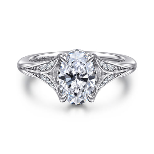 14K White Gold Split Shank Oval Diamond Engagement Ring