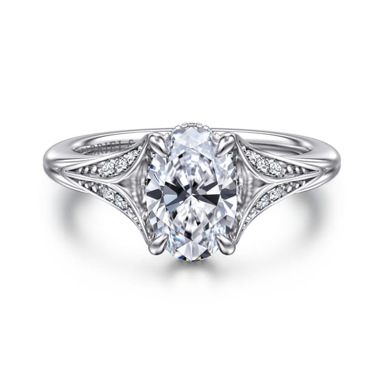 Gabriel - 14K White Gold Split Shank Oval Diamond Engagement Ring