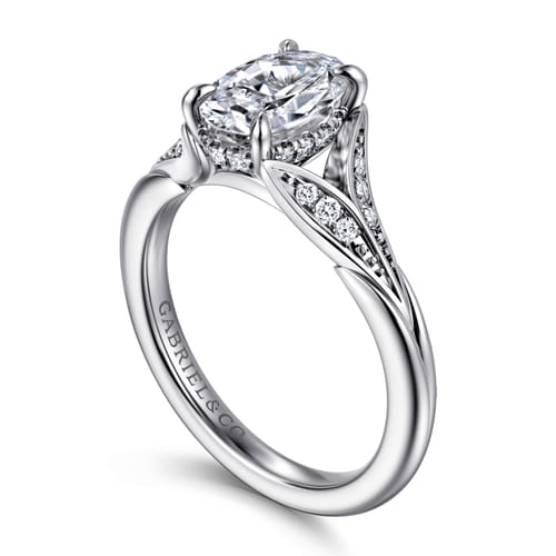14K White Gold Split Shank Oval Diamond Engagement Ring