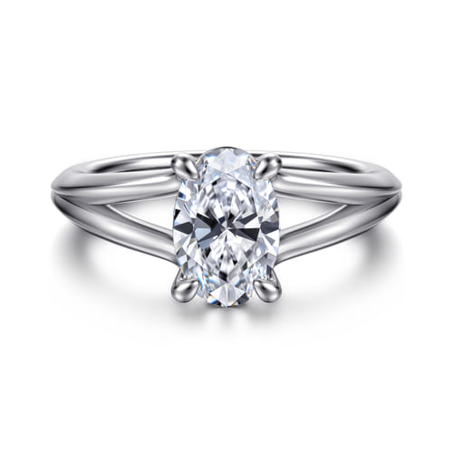 14K White Gold Split Shank Oval Diamond Engagement Ring