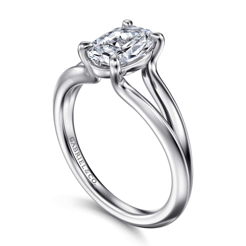 14K White Gold Split Shank Oval Diamond Engagement Ring