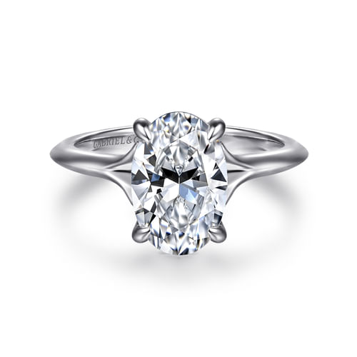 14K White Gold Split Shank Oval Diamond Engagement Ring
