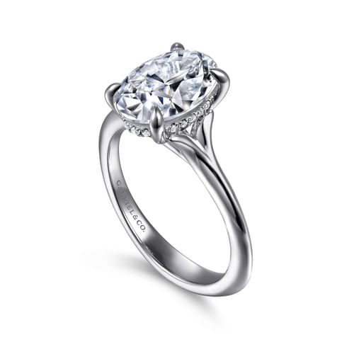 14K White Gold Split Shank Oval Diamond Engagement Ring
