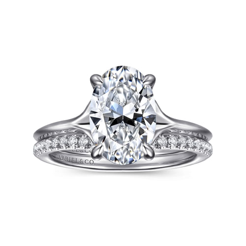 14K White Gold Split Shank Oval Diamond Engagement Ring
