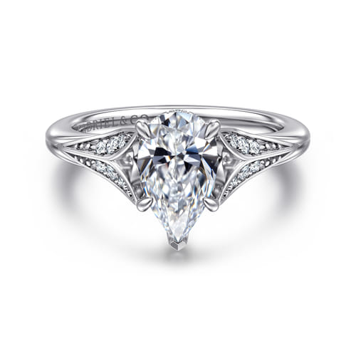 14K White Gold Split Shank Pear Shape Diamond Engagement Ring