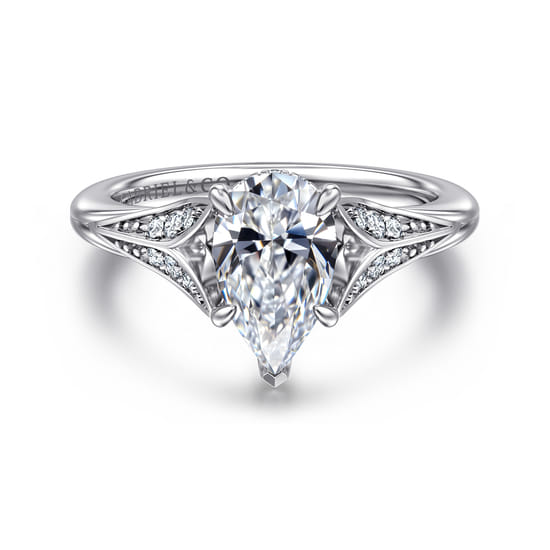 Gabriel - 14K White Gold Split Shank Pear Shape Diamond Engagement Ring