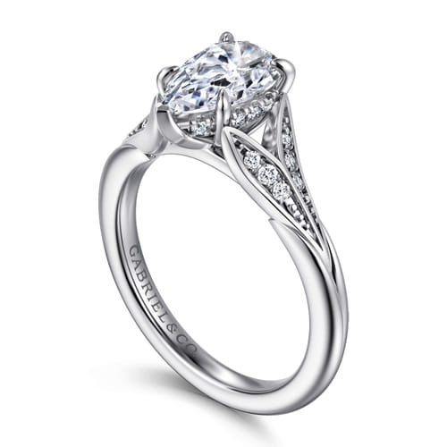 14K White Gold Split Shank Pear Shape Diamond Engagement Ring